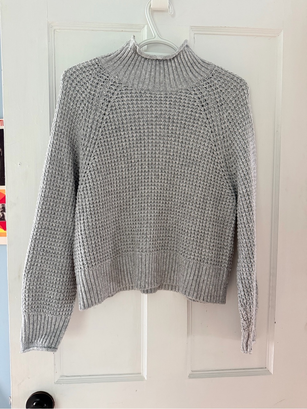 American Eagle Outfitters Light Gray Waffle Mock Neck Sweater